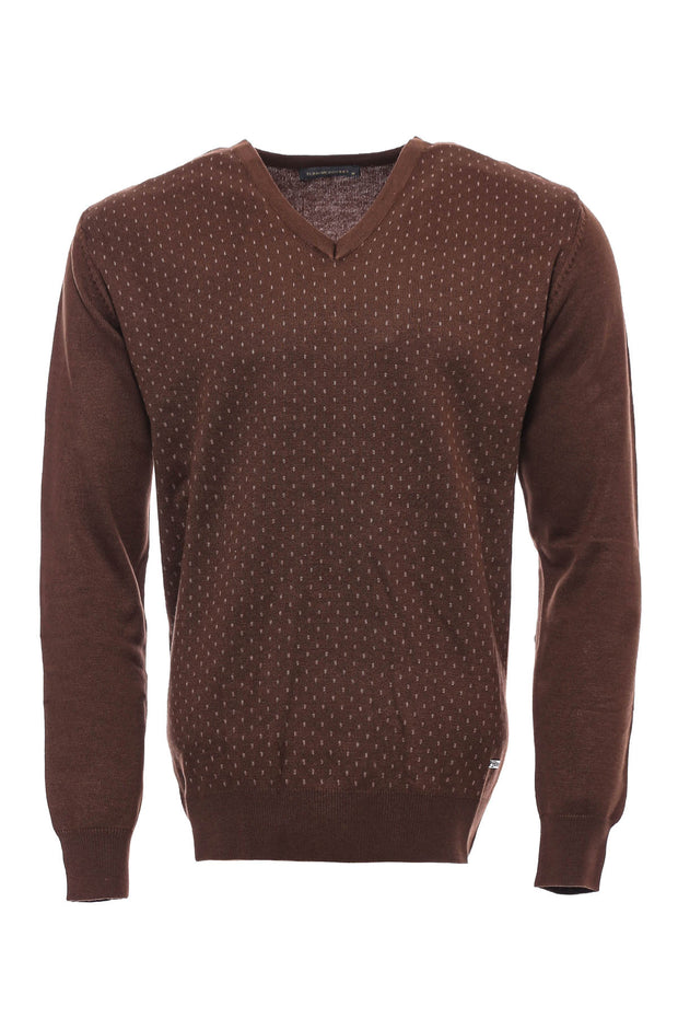 Light Brown Dot Patterned V Neck Sweater 3-piece-suit, Daily, Dot Patterned, Knitwear, L, M, Modern Fit, Patterned, Slim Fit, V Neck, XL, XXL KnitwearV Neck - wessi