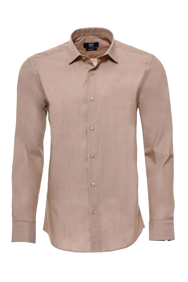 Light Brown Slim-Fit Long Sleeve Shirt 3-piece-suit, Basic, Brown, Casual, Cuff, Daily, Essentials, Italian, Long Sleeve, M, Modern Fit, Office, Plain, S, Shirt, Slim Fit, Slim Fit Shirt, Spo