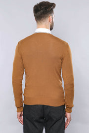 Light Brown V Neck Sweater | Wessi 3-piece-suit, Basic, Brown, Daily, Essentials, Knitwear, Modern Fit, Plain, Slim Fit, tan, V Neck KnitwearV Neck - wessi