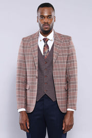 Light Burgundy Checked Combined Suit | Wessi 3 Piece Suits, 3-piece-suit, 34, 38, 40, 42, 46, Blue, Checked, Classic Blazer, Combined Suit, mens-suit, mens-suit_obsolete, Navy, Navy Blue, Pea