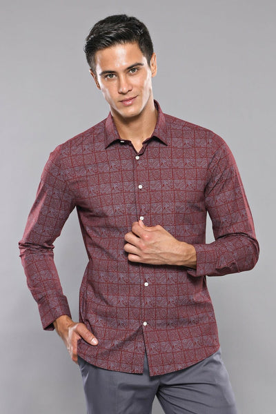 Light Burgundy Patterned Men's Shirt | Wessi 3-piece-suit, Burgundy, Casual, Daily, Floral, Floral Shirt, Italian, Modern Fit, Patterned, Plaid, red, Shirt, Slim Fit ShirtFloral Shirt - wessi