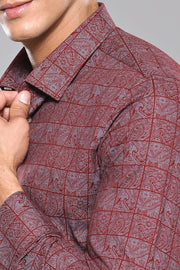 Light Burgundy Patterned Men's Shirt | Wessi 3-piece-suit, Burgundy, Casual, Daily, Floral, Floral Shirt, Italian, Modern Fit, Patterned, Plaid, red, Shirt, Slim Fit ShirtFloral Shirt - wessi