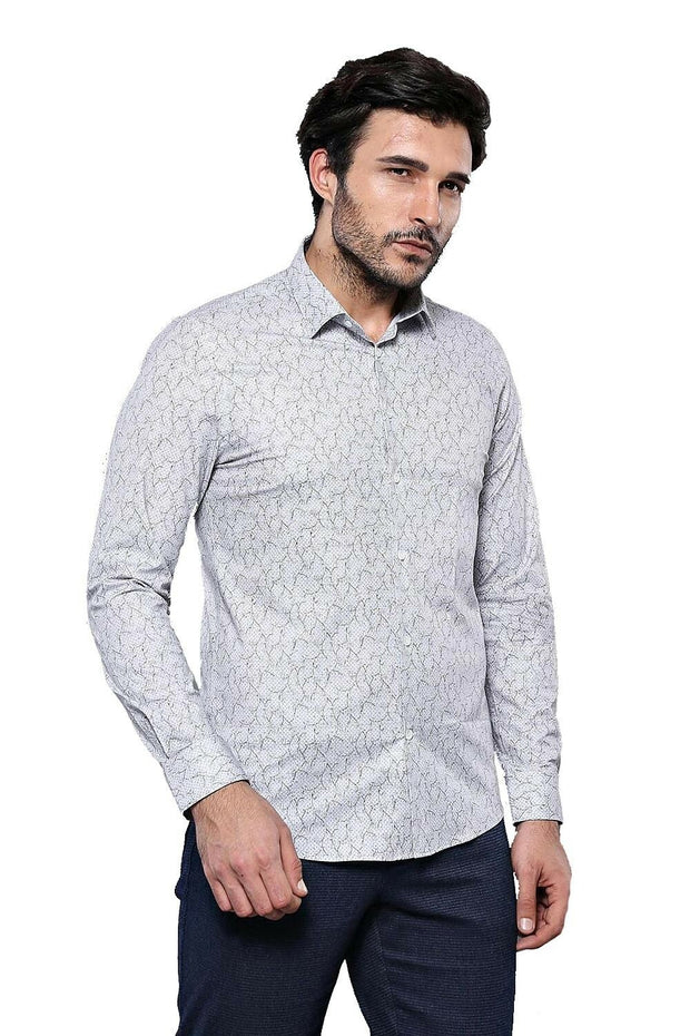 Light Grey Patterned Long Sleeve Shirt | Wessi 3-piece-suit, Casual, Cuff, Daily, Floral, Italian, Long Sleeve, Modern Fit, Patterned, S, Shirt, Slim Fit, Slim Fit Shirt, white ShirtSlim Fit 