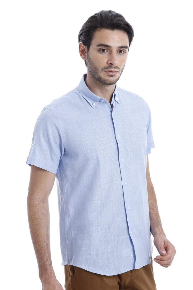 Linen Touch Light Blue Shirt | Wessi 3-piece-suit, Casual, Daily, Linen Blend, Modern Fit, Regular, Shirt, Short Sleeve, Short Sleeve Shirt, Slim Fit ShirtShort Sleeve Shirt - wessi