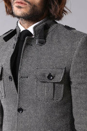 Mandarin Collar Cachet Grey Jacket $30 - $50, 34, 36, 6 Drop, Cachet, Casual, Daily, Dot Patterned, Grey, Italian, Italian Suit, Mandarin Collar, Men's Blazers, Modern Fit, Patterned, Slim Fi