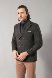 Men's Blazer Double Breasted in Smoked | Wessi $50 - $100, 36, 38, Brown, Casual, Daily, Double Breasted, Men's Blazers, Modern Fit, Office, Peak, Peak Lapel, Plaid, Slim Fit, Tweed Blazer Ou