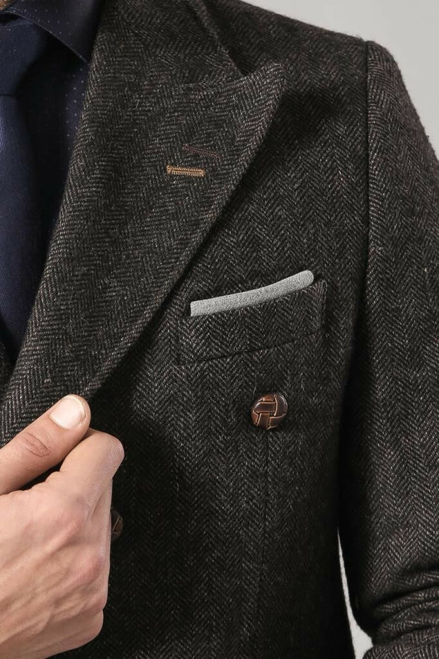 Men's Blazer Double Breasted in Smoked | Wessi $50 - $100, 36, 38, Brown, Casual, Daily, Double Breasted, Men's Blazers, Modern Fit, Office, Peak, Peak Lapel, Plaid, Slim Fit, Tweed Blazer Ou