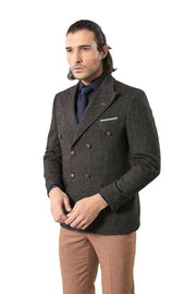 Men's Blazer Double Breasted in Smoked | Wessi $50 - $100, 36, 38, Brown, Casual, Daily, Double Breasted, Men's Blazers, Modern Fit, Office, Peak, Peak Lapel, Plaid, Slim Fit, Tweed Blazer Ou