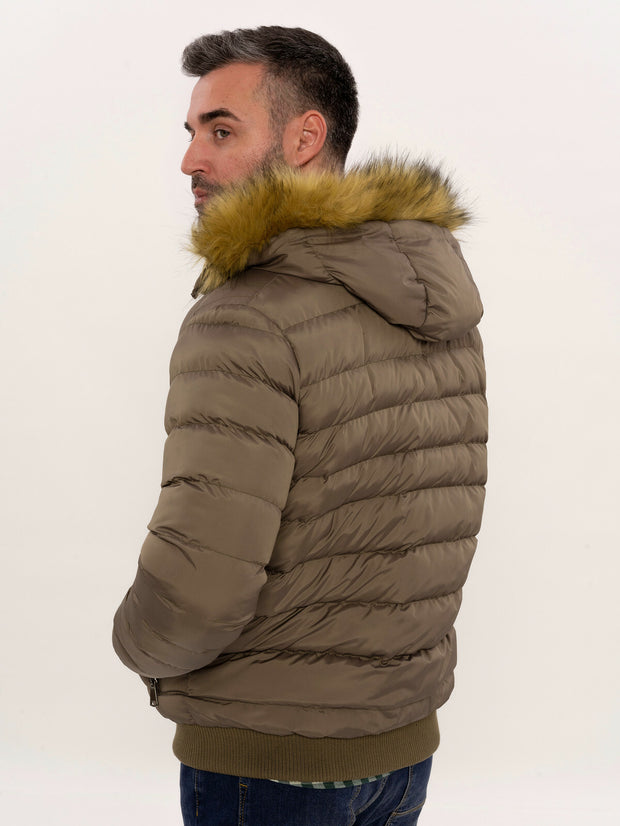 Men's Brown Down coat with Fur | Wessi $50 - $100, 36, 38, 40, 42, 44, 46, Brown, Casual, Daily, Down Coat, Furry Hooded, Hooded, Jackets, Light Brown, Modern Fit, Outwear, Puffer Coats, Quil