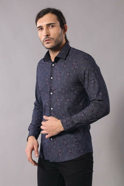 Men's Navy Blue Floral Pattern Shirt | Wessi 3-piece-suit, Blue, Casual, Daily, Floral, Floral Shirt, Italian, Modern Fit, Navy, navy-blue, Patterned, Shirt, Slim Fit ShirtFloral Shirt - wess