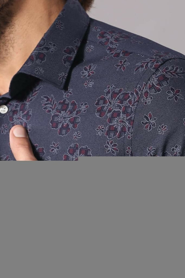 Men's Navy Blue Floral Pattern Shirt | Wessi 3-piece-suit, Blue, Casual, Daily, Floral, Floral Shirt, Italian, Modern Fit, Navy, navy-blue, Patterned, Shirt, Slim Fit ShirtFloral Shirt - wess