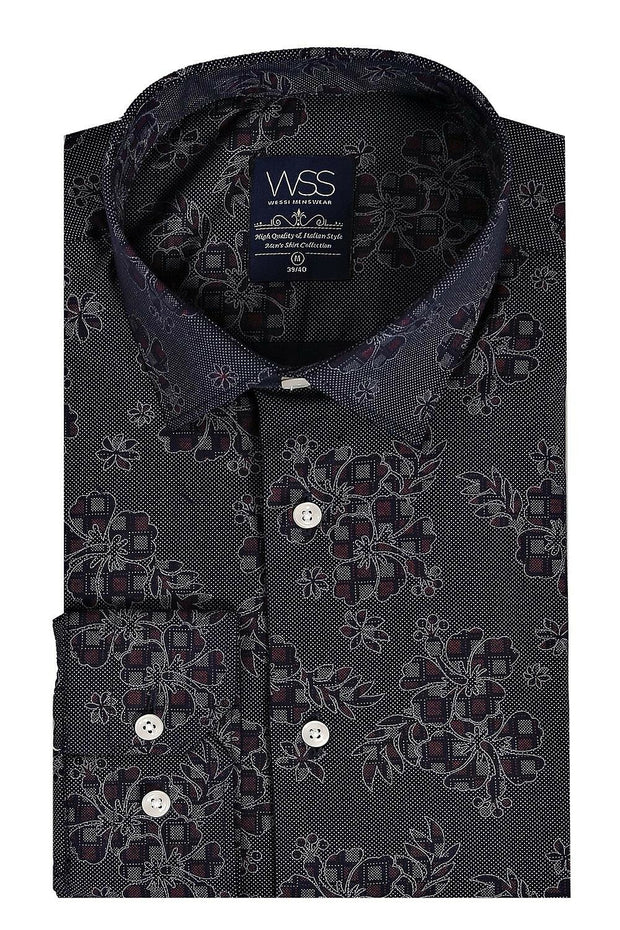 Men's Navy Blue Floral Pattern Shirt | Wessi 3-piece-suit, Blue, Casual, Daily, Floral, Floral Shirt, Italian, Modern Fit, Navy, navy-blue, Patterned, Shirt, Slim Fit ShirtFloral Shirt - wess