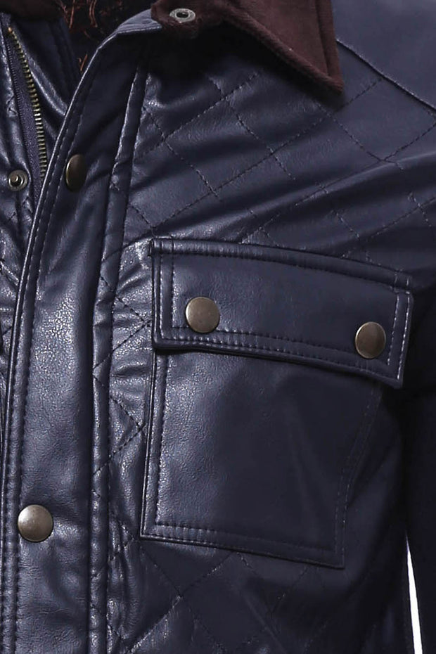 Navy Blue Cache Quilted Leather Coat 3-piece-suit, 36, 38, 40, 42, 44, Blue, Jackets, Modern Fit, Navy, navy-blue, Outwear, Puffer Coats, Quilted, Slim Fit, Zippered OutletBlazer - wessi