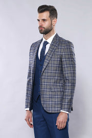 Navy Blue Checked Combined Suit | Wessi 3 Piece Suits, 3-piece-suit, 36, 38, 40, 42, Blue, Checked, Classic Blazer, Combined Suit, mens-suit, mens-suit_obsolete, Modern Fit, Navy, navy-blue, 