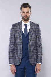 Navy Blue Checked Combined Suit | Wessi 3 Piece Suits, 3-piece-suit, 36, 38, 40, 42, Blue, Checked, Classic Blazer, Combined Suit, mens-suit, mens-suit_obsolete, Modern Fit, Navy, navy-blue, 