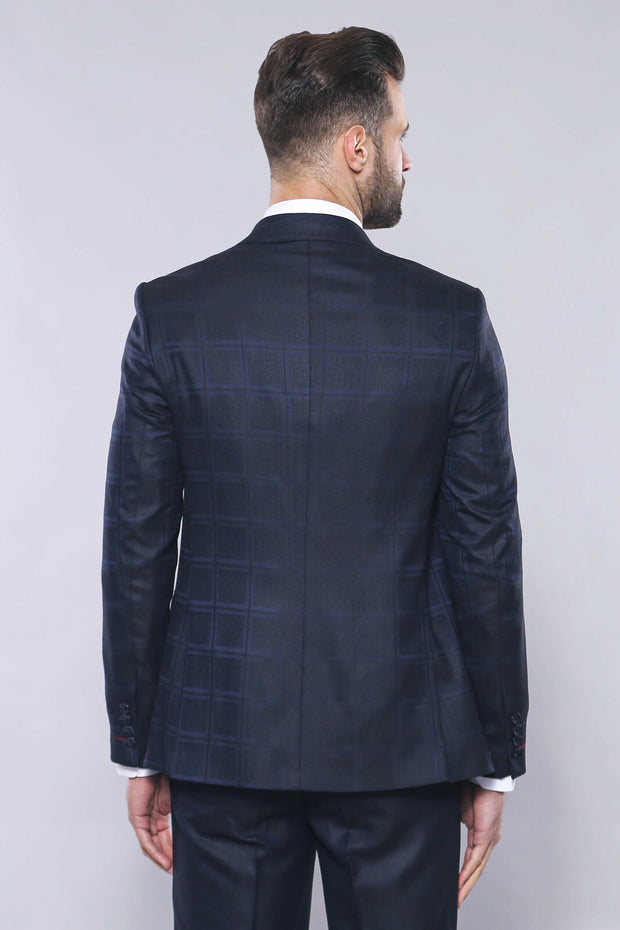 Navy Blue Checked Suit | Wessi 3 Piece Suits, 3-piece-suit, 36, 38, 48, Blue, Checked, mens-suit, mens-suit_obsolete, Navy, navy-blue, Peak, Peak Lapel, Plaid, Suit Suit3 Piece Suits - wessi