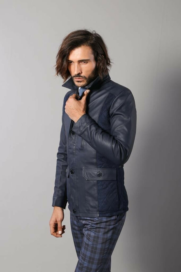 Navy Blue Leather Coat 3-piece-suit, 36, 38, 40, 42, 44, 46, Blue, Jackets, Modern Fit, Navy, navy-blue, Outwear, Puffer Coats, Quilted, Slim Fit, Suede, Zippered OutletBlazer - wessi