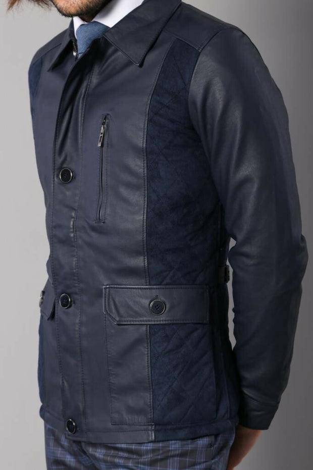 Navy Blue Leather Coat 3-piece-suit, 36, 38, 40, 42, 44, 46, Blue, Jackets, Modern Fit, Navy, navy-blue, Outwear, Puffer Coats, Quilted, Slim Fit, Suede, Zippered OutletBlazer - wessi