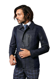 Navy Blue Leather Coat 3-piece-suit, 36, 38, 40, 42, 44, 46, Blue, Jackets, Modern Fit, Navy, navy-blue, Outwear, Puffer Coats, Quilted, Slim Fit, Suede, Zippered OutletBlazer - wessi