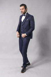 Navy Blue Modeled Tuxedo | Wessi 3-piece-suit, 36, 38, 40, 42, 44, 46, Blue, mens-suit_obsolete, Modern Fit, Navy, Navy Blue, Party, Peak, Peak Lapel, Slim Fit, Slim Fit Suit, Suit, Wedding O