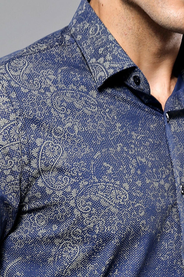 Navy Blue Patterned Shirt | Wessi 3-piece-suit, Blue, Casual, Cuff, Daily, Floral, Italian, Long Sleeve, Modern Fit, Navy, Navy Blue, Patterned, Shirt, Slim Fit, Slim Fit Shirt ShirtSlim Fit 