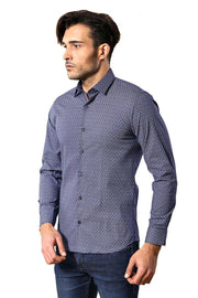 Navy Blue Patterned Shirt | Wessi 3-piece-suit, Blue, Casual, Daily, Italian, Modern Fit, Navy, navy-blue, Patterned, Shirt, Slim Fit, Slim Fit Shirt, Sport ShirtSlim Fit Shirt - wessi