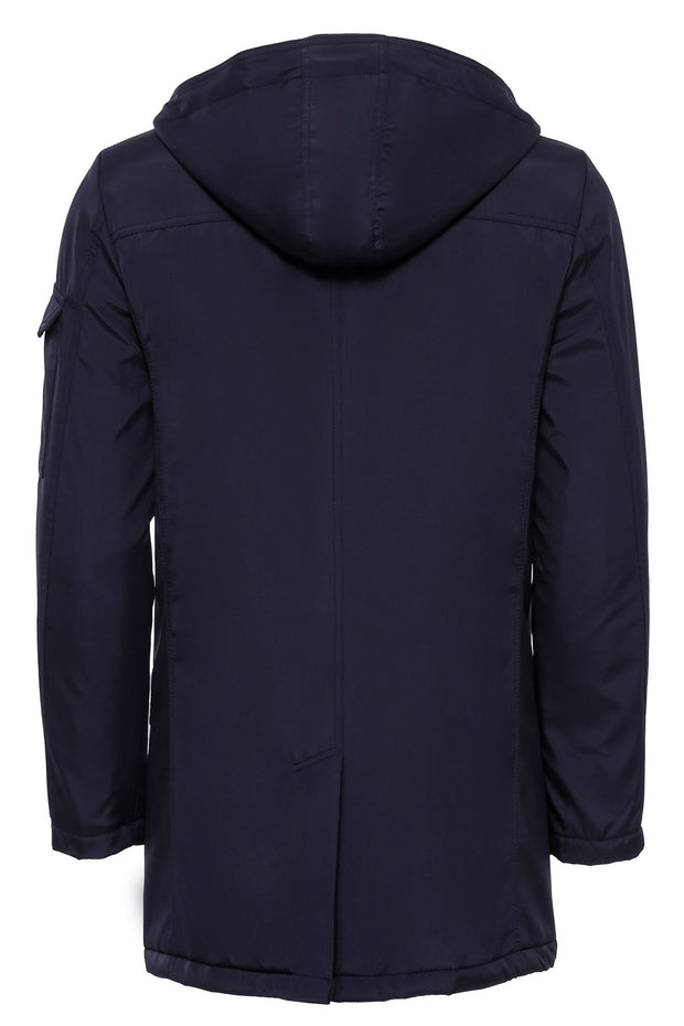 Navy Blue Pocket Hooded Men's Coat 3-piece-suit, 36, 38, 40, 42, 44, 46, Basic, Blue, Coat, Essentials, Hooded, Kaban, Modern Fit, Navy, navy-blue, Outwear, Plain, Slim Fit, Zippered OutwearC