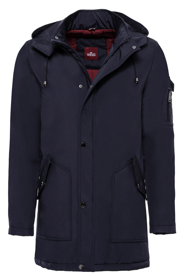 Navy Blue Pocket Hooded Men's Coat 3-piece-suit, 36, 38, 40, 42, 44, 46, Basic, Blue, Coat, Essentials, Hooded, Kaban, Modern Fit, Navy, navy-blue, Outwear, Plain, Slim Fit, Zippered OutwearC