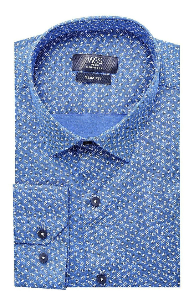 Navy Blue Point Pattern Slimfit  Shirt 3-piece-suit, Blue, Casual, Daily, Floral Shirt, Italian, Modern Fit, Navy, Navy Blue, Patterned, Shirt, Slim Fit, Sport ShirtFloral Shirt - wessi