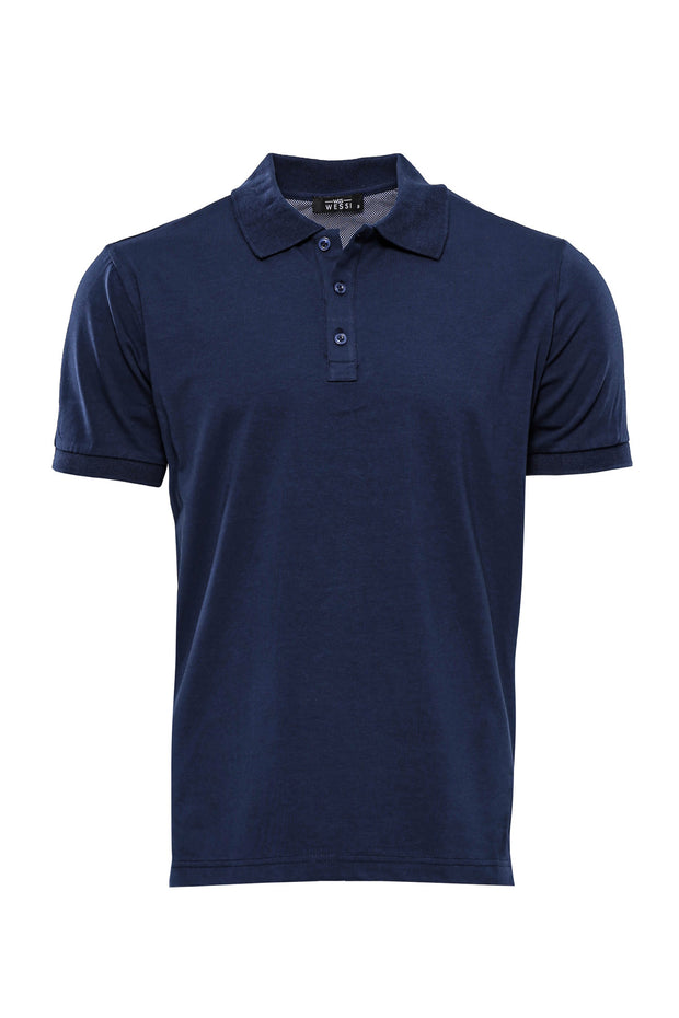 Navy Blue Polo Collar T-shirt 3-piece-suit, Basic, Blue, Casual, Daily, Essentials, Knit, Modern Fit, Navy, navy-blue, Plain, Polo, Polo T-Shirt, Slim Fit, T-Shirt T-ShirtPolo T-Shirt - wessi