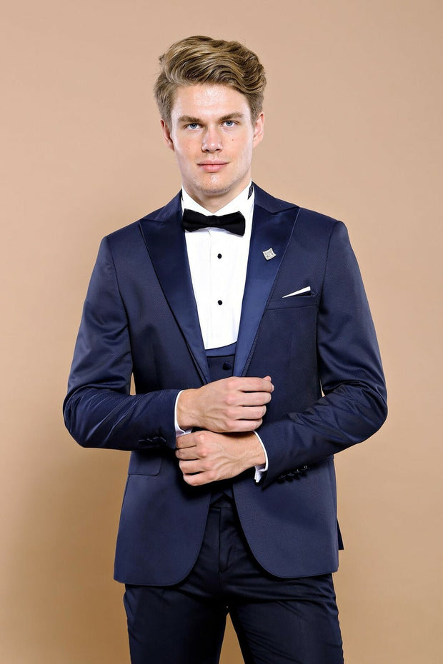 Navy Blue Removable Lapel Tuxedo | Wessi 3-piece-suit, 34, 36, 38, 40, 42, 44, 46, Blue, mens-suit_obsolete, Modern Fit, Navy, Navy Blue, Party, Peak, Peak Lapel, Slim Fit, Slim Fit Suit, Sui