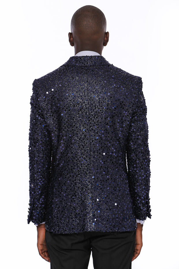 Navy Blue Sequin Patterned Party Blazer | Wessi 3-piece-suit, 36, 38, 40, 42, 44, 46, 48, Blue, Men's Blazers, Modern Fit, Navy, navy-blue, Peak, Peak Lapel, Shiny, Slim Fit, Slim Fit Blazers