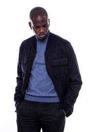 Navy Blue Suede Bomber Coat $50 - $100, 36, 38, 40, 42, 44, 46, 48, Blue, Bomber Jacket, Flap Pocket, Modern Fit, Navy, Navy Blue, Outwear, Slim Fit, Suede, Velvet, Zippered OutwearBomber Jac