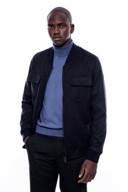 Navy Blue Suede Bomber Coat $50 - $100, 36, 38, 40, 42, 44, 46, 48, Blue, Bomber Jacket, Flap Pocket, Modern Fit, Navy, Navy Blue, Outwear, Slim Fit, Suede, Velvet, Zippered OutwearBomber Jac