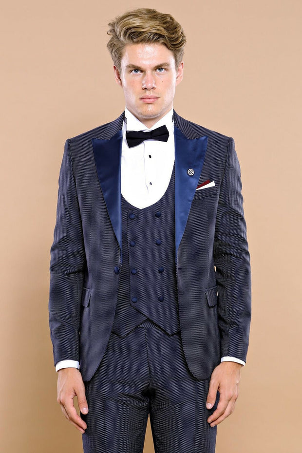 Navy Blue Tuxedo Suit | Wessi 3-piece-suit, 36, 38, 40, 42, 44, 46, Blue, Navy, Navy Blue Suit, navy-blue, Party, Peak, Peak Lapel, Suit, Wedding SuitNavy Blue Suit - wessi