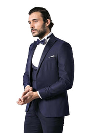 Navy Blue Vested Tuxedo | Wessi 3-piece-suit, 34, 36, 38, 40, 42, 44, 46, Blue, Double Breasted, Modern Fit, Navy, navy-blue, Party, Peak, Peak Lapel, Slim Fit, Slim Fit Suit, Suit, Wedding O