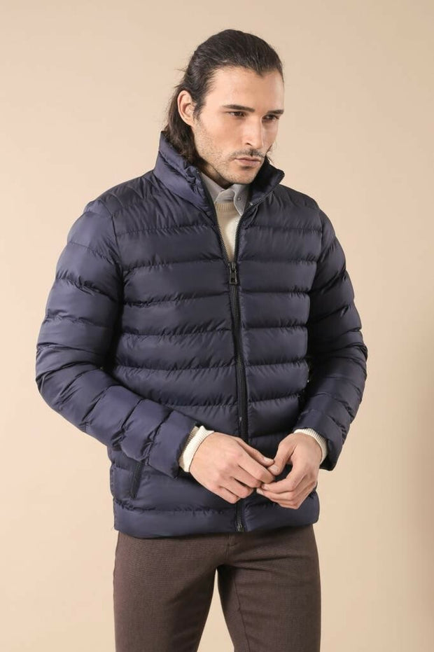 Navy Short Men Down Jacket | Wessi 3-piece-suit, 36, 38, 40, 42, 44, 46 Blue, Blue, Jackets, Modern Fit, Navy, navy-blue, Outwear, Puffer Coats, Slim Fit, Zippered OutwearJacketsPuffer Coats 