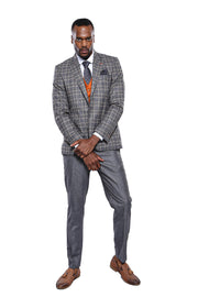 Orange Vested Suit | Wessi 3 Piece Suits, 3-piece-suit, 34, 36, 48, Checked, Combined, Combined Suit, mens-suit_obsolete, Peak, Peak Lapel, Plaid, Suit Suit3 Piece Suits - wessi