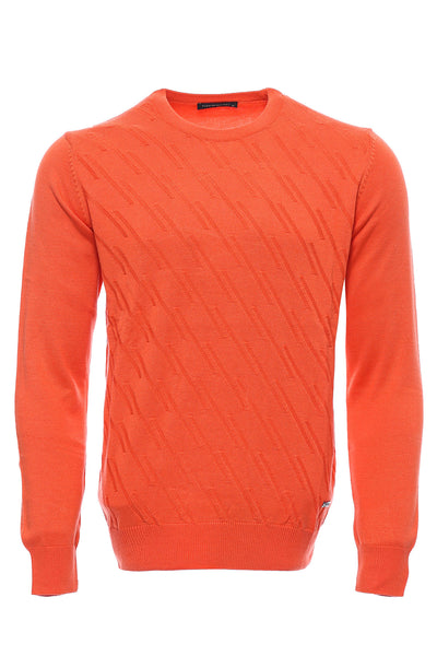 Orange Patterned Circle Neck Sweater 3-piece-suit, Circle Neck, Crew Neck, Crew Neck Sweater, Daily, Knit, Knitwear, M, Modern Fit, orange, Patterned, Slim Fit KnitwearCrew Neck Sweater - wes