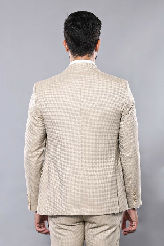 Patterned Beige Suit | Wessi 3 Piece Suits, 3-piece-suit, 36, 38, 40, 42, 44, 46, Brown, Double Breasted, mens-suit, mens-suit_obsolete, Peak, Peak Lapel, Suit, tan Suit3 Piece Suits - wessi