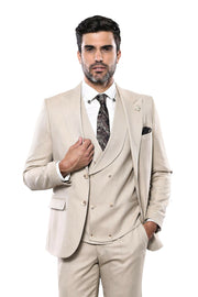 Patterned Beige Suit | Wessi 3 Piece Suits, 3-piece-suit, 36, 38, 40, 42, 44, 46, Brown, Double Breasted, mens-suit, mens-suit_obsolete, Peak, Peak Lapel, Suit, tan Suit3 Piece Suits - wessi