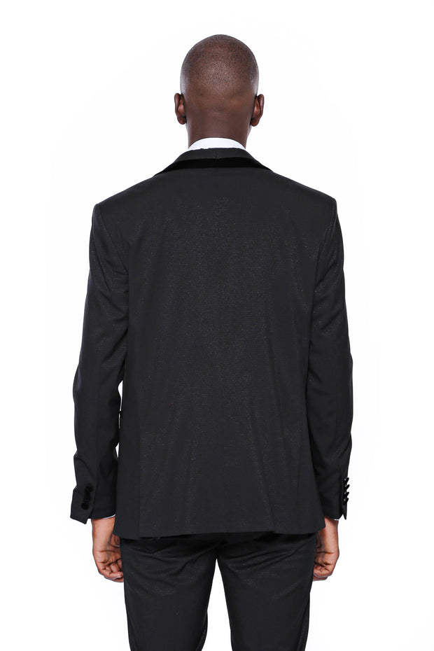 Patterned Black Velvet Lapel Tuxedo $150 - $200, 34, 36, 38, 40, 42, 44, 46, 48, 6 Drop, Italian, Italian Suit, mens-suit_obsolete, Modern Fit, Party, Shawl, Shawl Collar Tuxedo, Slim Fit, Tu