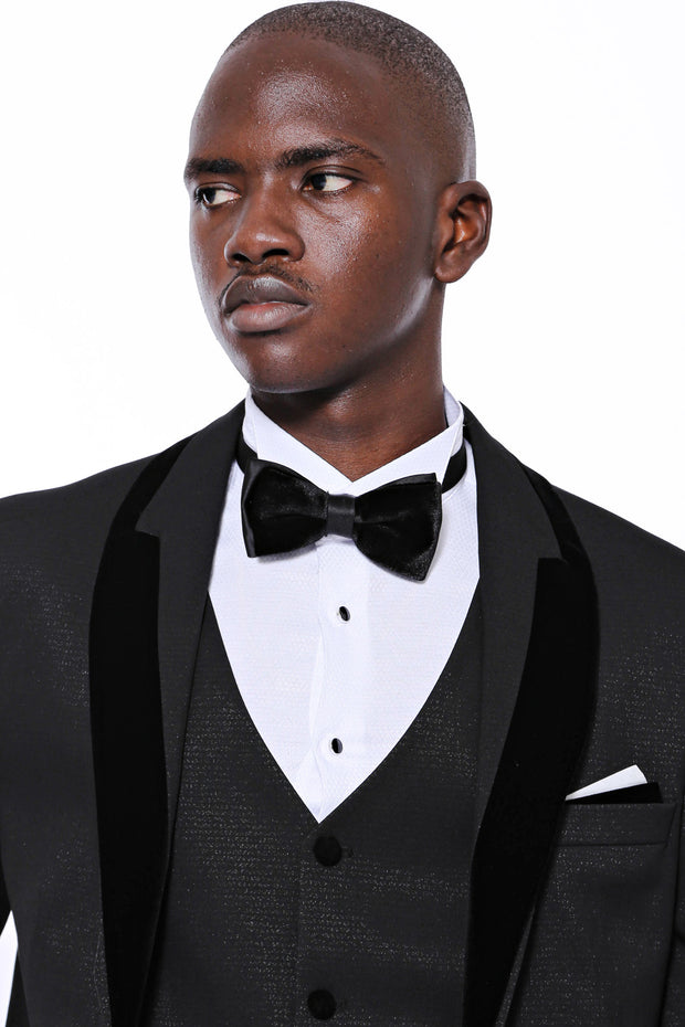 Patterned Black Velvet Lapel Tuxedo