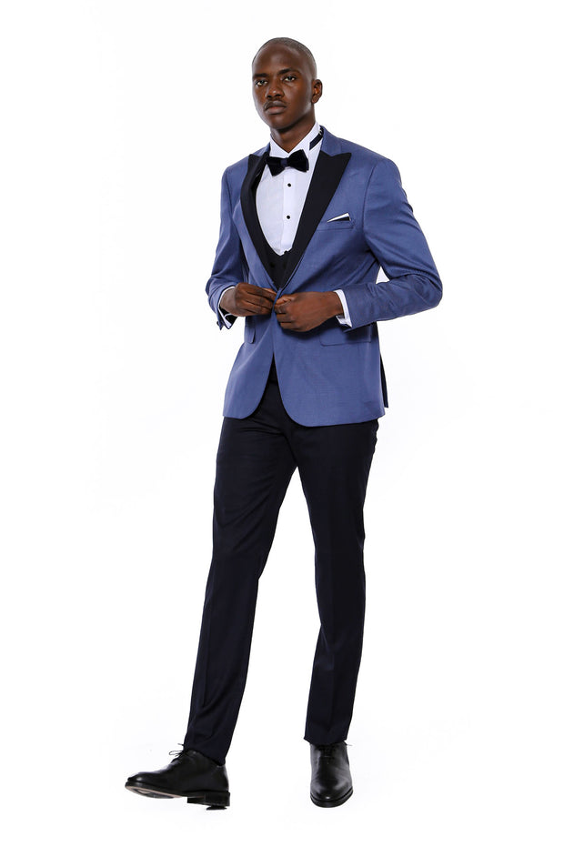 Patterned Blazer Navy Blue Mens Tuxedo 3 Piece Tuxedo, 3-piece-suit, 34, 36, 38, 40, 42, 44, 46, Blue, Modern Fit, Navy, Navy Blue, Party, Peak, Peak Lapel, Slim Fit, Tan, Tuxedo, Wedding Tux