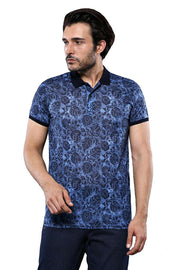 Patterned Blue Polo T-Shirt | Wessi 3-piece-suit, blue, Daily, Modern Fit, Patterned, Polo, Polo T-Shirt, Slim Fit, T-Shirt OutletT-shirt - wessi