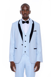 Patterned Blue Velvet Lapel Groom Suit 3 Piece Tuxedo, 3-piece-suit, 34, 36, 38, 40, 42, 44, 46, 48, Party, Tuxedo, Wedding Tuxedo3 Piece Tuxedo - wessi