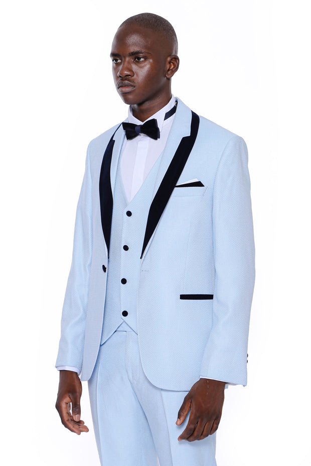 Patterned Blue Velvet Lapel Groom Suit 3 Piece Tuxedo, 3-piece-suit, 34, 36, 38, 40, 42, 44, 46, 48, Party, Tuxedo, Wedding Tuxedo3 Piece Tuxedo - wessi