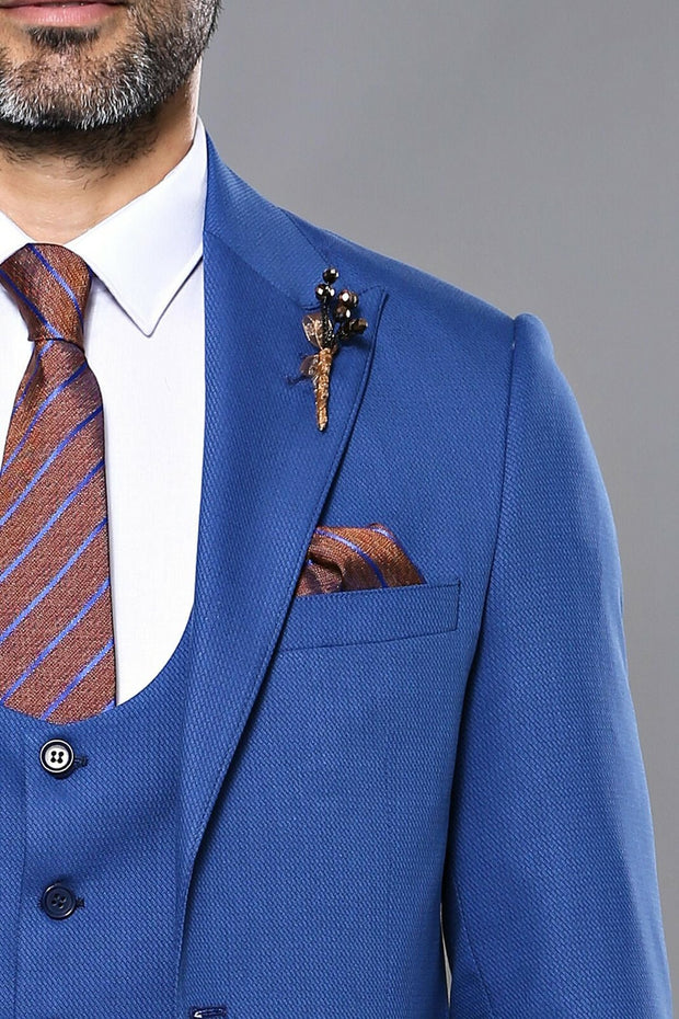 Patterned Blue Vested Men's Suit 3-piece-suit, 36, 38, 40, 42, 46, mens-suit_obsolete, Modern Fit, Slim Fit, Slim Fit Suit, Suit SuitSlim Fit Suit - wessi