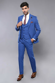 Patterned Blue Vested Men's Suit 3-piece-suit, 36, 38, 40, 42, 46, mens-suit_obsolete, Modern Fit, Slim Fit, Slim Fit Suit, Suit SuitSlim Fit Suit - wessi