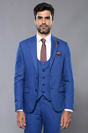 Patterned Blue Vested Men's Suit 3-piece-suit, 36, 38, 40, 42, 46, mens-suit_obsolete, Modern Fit, Slim Fit, Slim Fit Suit, Suit SuitSlim Fit Suit - wessi